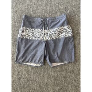 Johnnie-O Solid Helios Blue Floral panel Men's XL Swim Trunks Suit- EUC